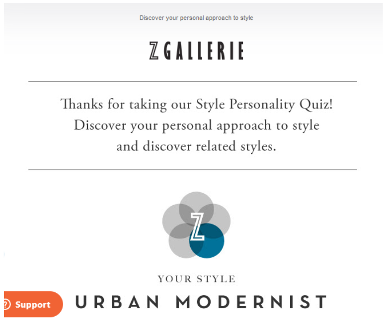 Z Gallerie Used Quizzes in for CRM